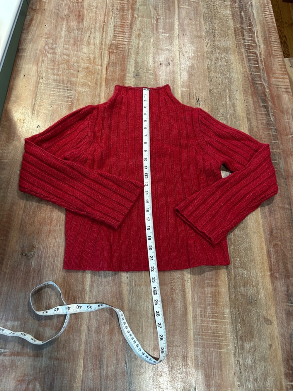 Dakini VTG Red Lambswool/Silk Mock Neck Sweater with Flared Sleeves